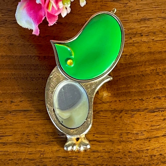 Vintage Green Bird Pin Fragrance Glacé Brooch, Mo… - image 3