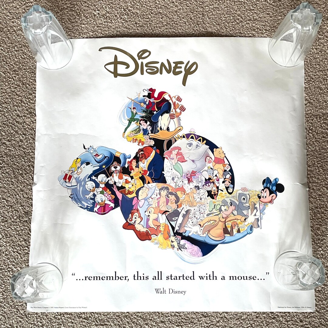 Vintage Disney Poster All Started With A Mouse, Mickey Minnie