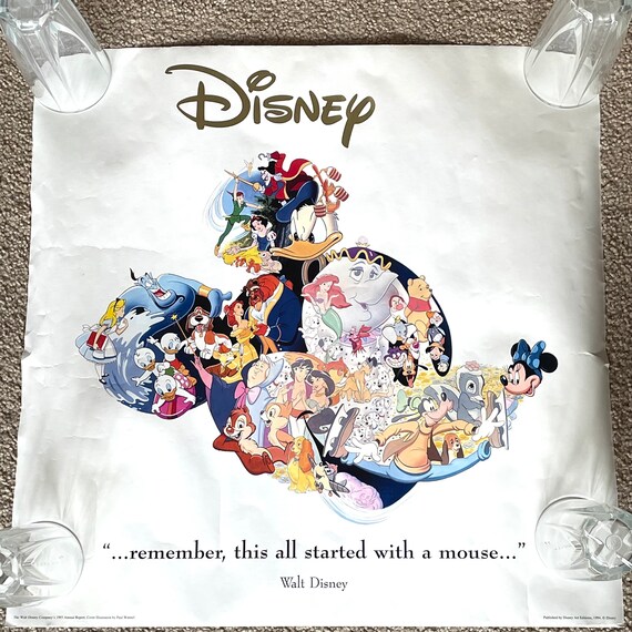 Vintage Disney Poster All Started With A Mouse, Mickey Minnie