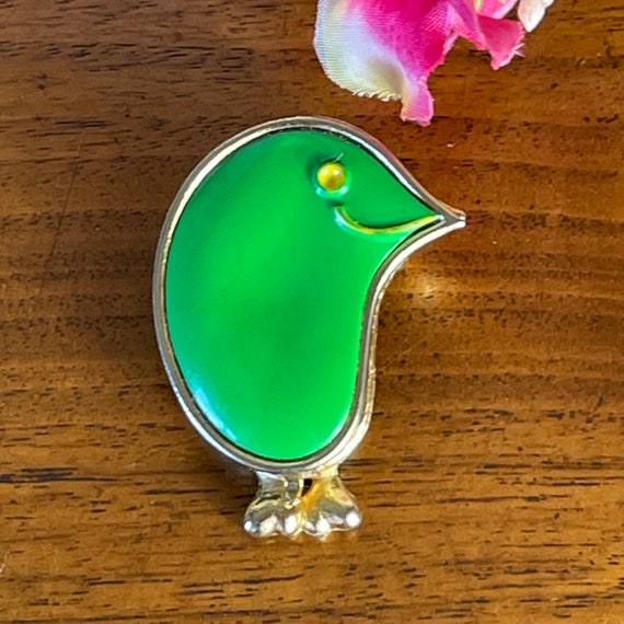 Vintage Green Bird Pin Fragrance Glacé Brooch, Mo… - image 1