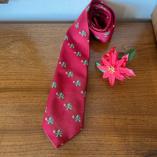 Vintage Christmas Santa Claus Playing Tennis Necktie, MCM Novelty Tie, Suit, Holiday Gift, Party, Men, Woman High Fashion Clothing Accessory
