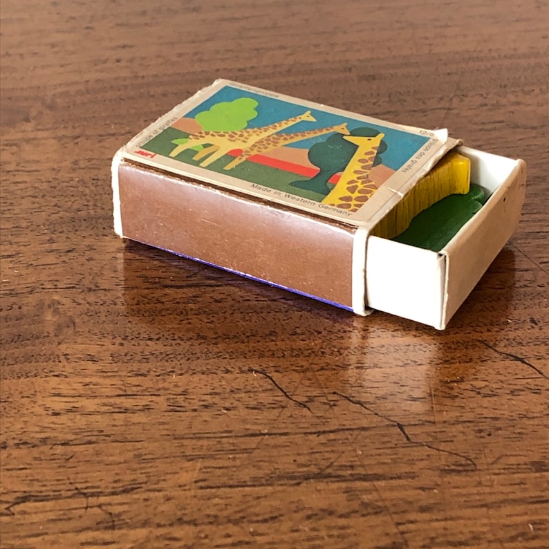 Western Germany Trees So Fun 80/'s Zoo Mini Matchbox Toy Vintage Miniature Giraffe Wooden Block Set Made by Juri So Cool Animal 70/'s