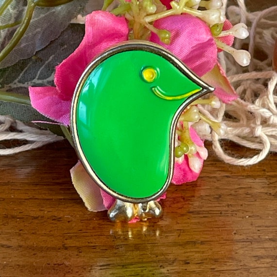 Vintage Green Bird Pin Fragrance Glacé Brooch, Mo… - image 8