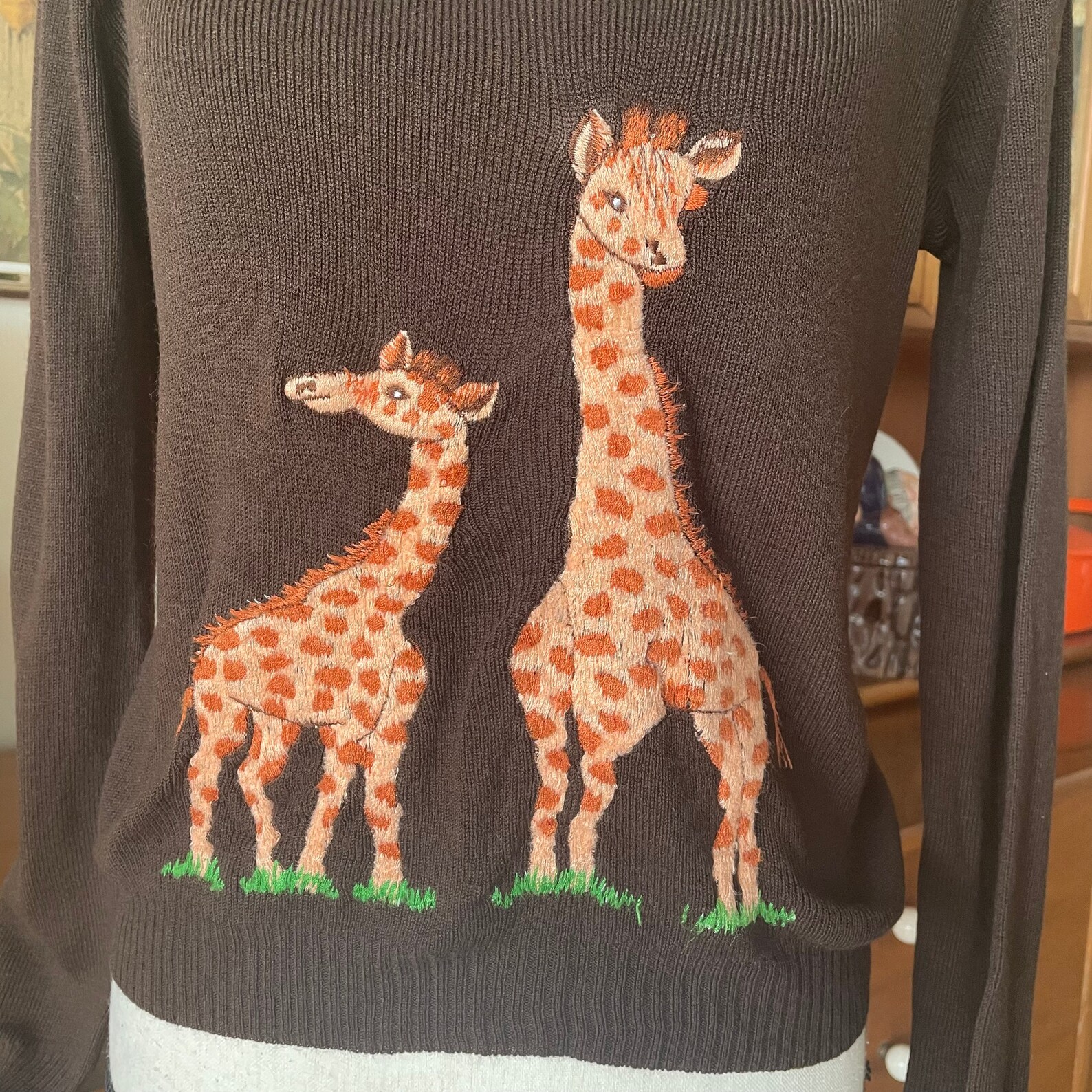 Vintage Embroidered Giraffe Sweater Amazing 70's Colors Etsy UK