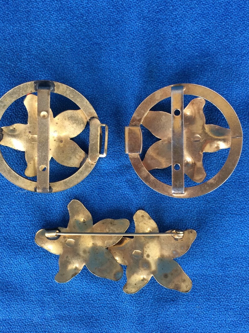 Vintage Red Flower Pin Brooch and Belt Buckle Made of Gold Etsy