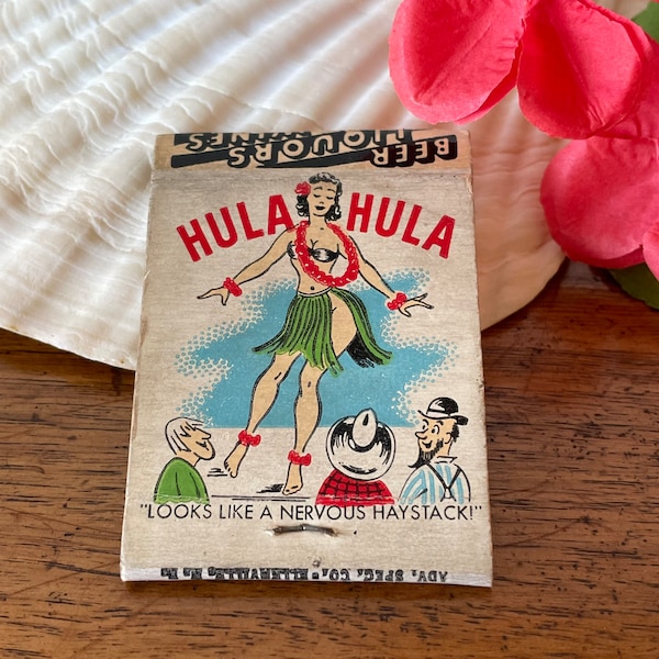 Vintage Matchbook, Pin Up Hula Hula Girl, Clark's Restaurant & Bar, Advertising, Tiki, Cocktails, Man Cave 40s 50s Hawaii Hawaiiana, Matches