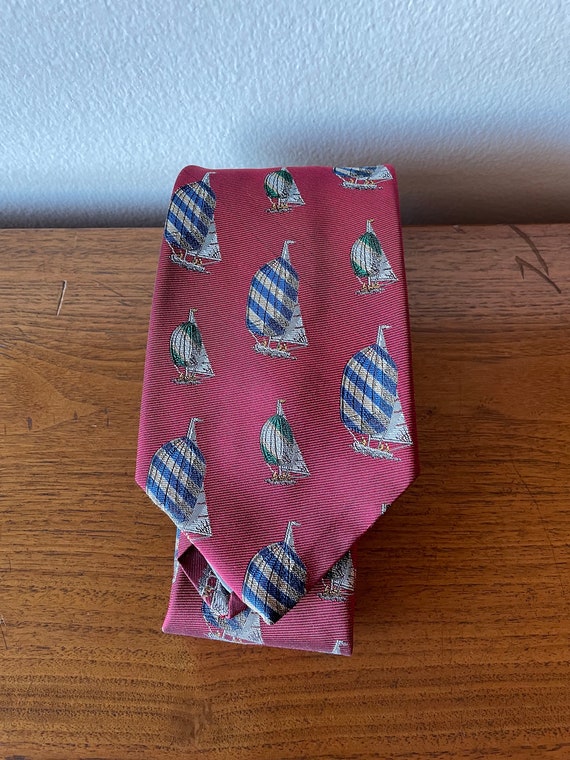 Vintage Necktie with Sailboat Nautical Theme, Vac… - image 2