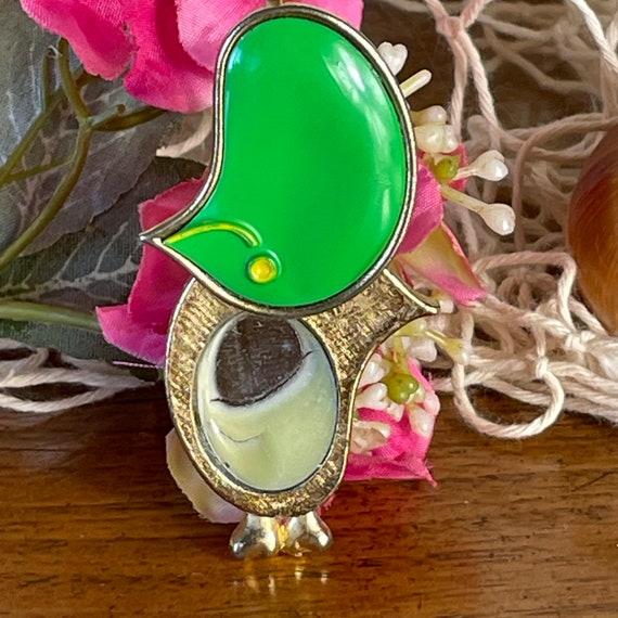 Vintage Green Bird Pin Fragrance Glacé Brooch, Mo… - image 7