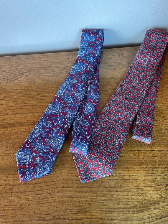 2 Vintage Neckties, Thin, Skinny Silk Ties, Paisle