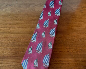 Vintage Necktie with Sailboat Nautical Theme, Vacation, Sports, Travel, Retro Silk Tie Men’s Fashion Clothing Accessory, Suit, Club, Party