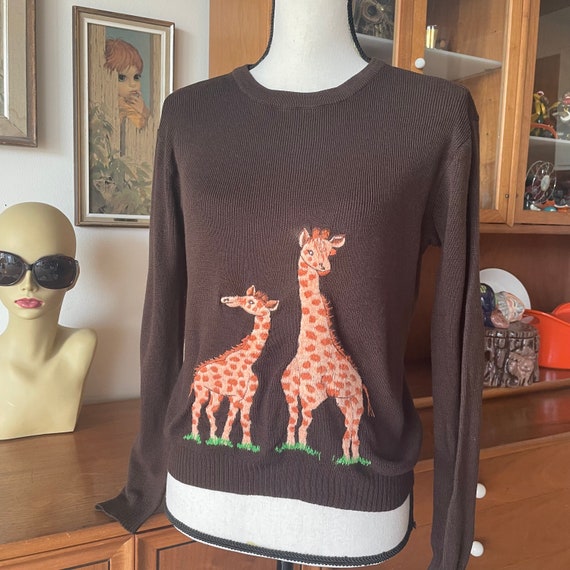 Vintage Embroidered Giraffe Sweater 