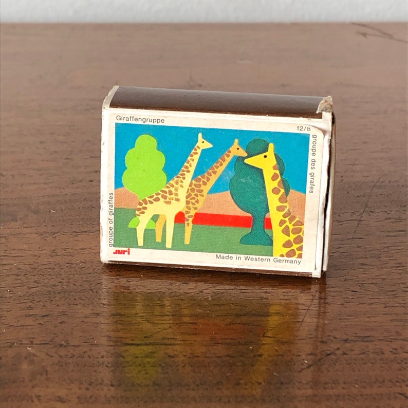 Western Germany Trees So Fun 80/'s Zoo Mini Matchbox Toy Vintage Miniature Giraffe Wooden Block Set Made by Juri So Cool Animal 70/'s