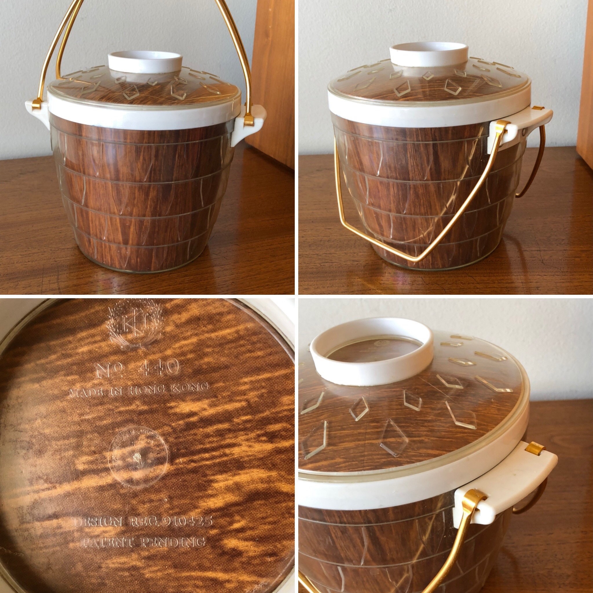 Vintage Clear & White Plastic Ice Bucket with Faux Wood Paper Etsy