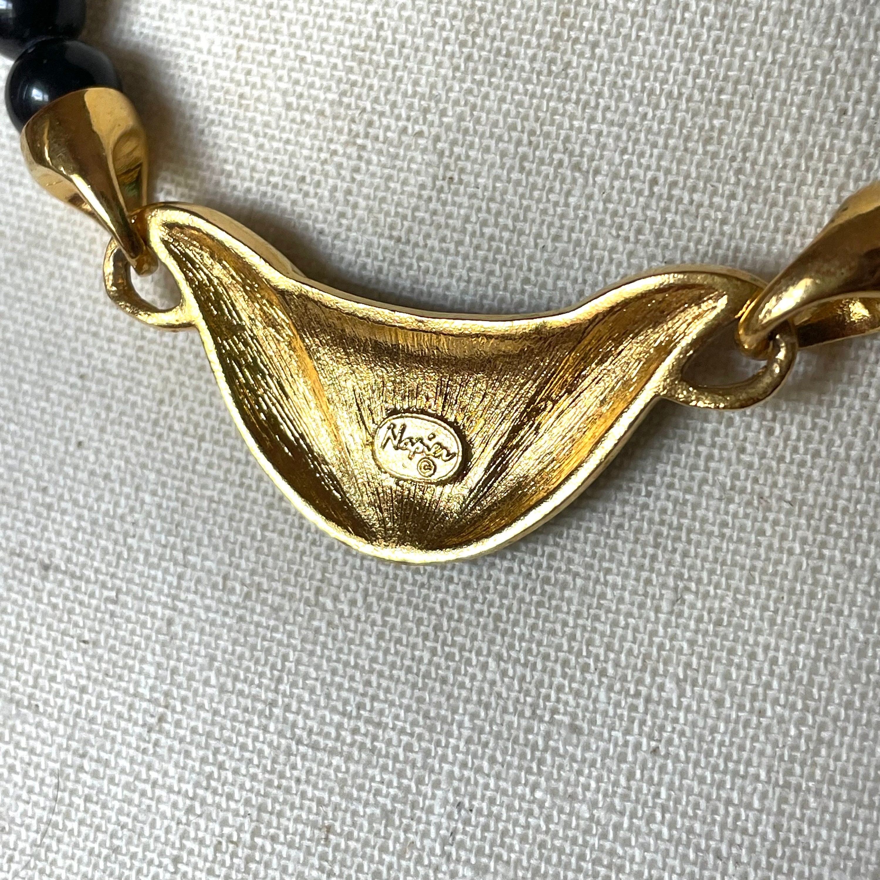 Amazing Vintage Black & Gold Necklace Designer by Napier, Enamel