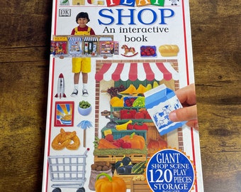 Vintage Play Shop An Interactive Book Activity, Pretend, Giant Scenes, Produce Stand, Toy, Hardware Store, Bakery, Supermarket, Miniatures