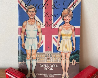 Princess Diana & Prince Charles Paper Doll Book, Chuck and Di Have a Baby, 1982, 80's Royal Family Fashion Clothing Accessories Boy Girl Toy