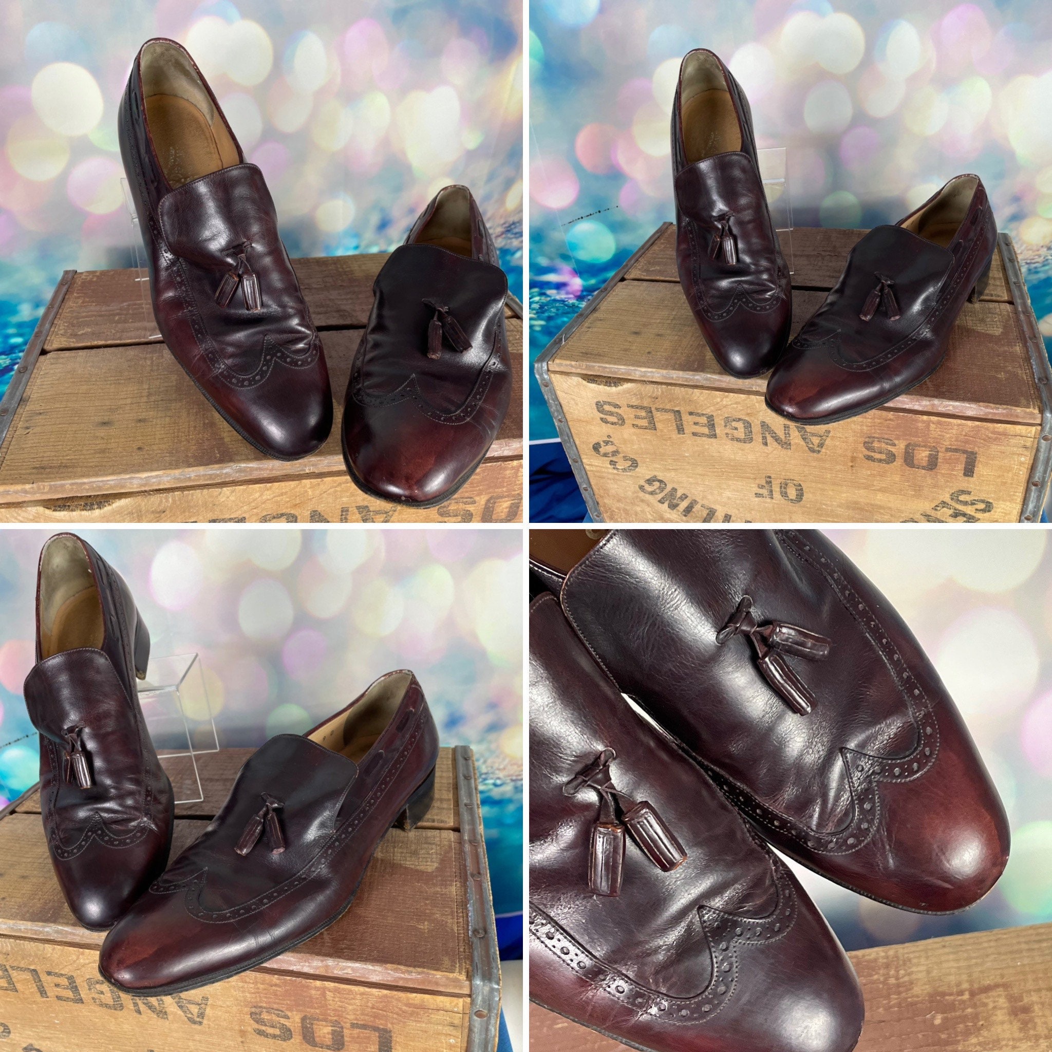 Vintage Salvatore Ferragamo Men\'s 11D Burgundy Leather Tassel Dress Loafers Vintage Salvatore Ferragamo Shoes Mens 9D | Brown Wingtip  main image 4