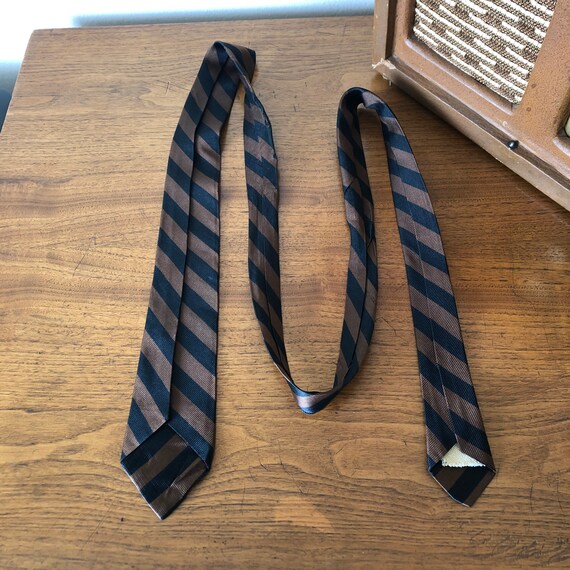 Vintage Necktie Black & Brown Stripes, Mad Men Sk… - image 5