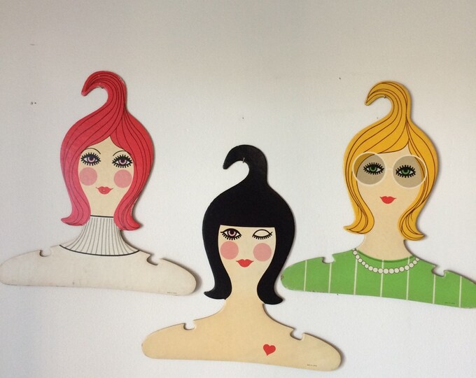 Vintage Ladies Head Face Clothing Hanger Set of 3 Store Display