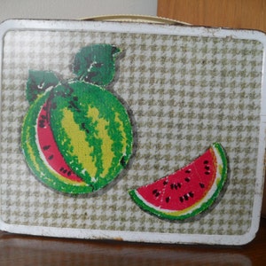 Vintage Fruit & Gingham Metal Lunchbox Retro Original 1970s Oranges, Lemons, Watermelon by Ohio Art image 3