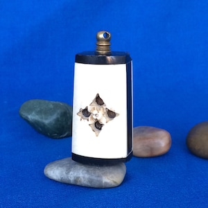 Antique Victorian Miniature Scent Perfume Bottle Carved Bone Necklace Pendant