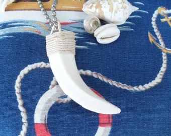 Vintage Big Tooth Necklace Retro Sea, Sand & Surf or Tiki Bar, Pool Party, Man, Woman Fashion Clothing Accessory, Nautical, Vacation, Cruise