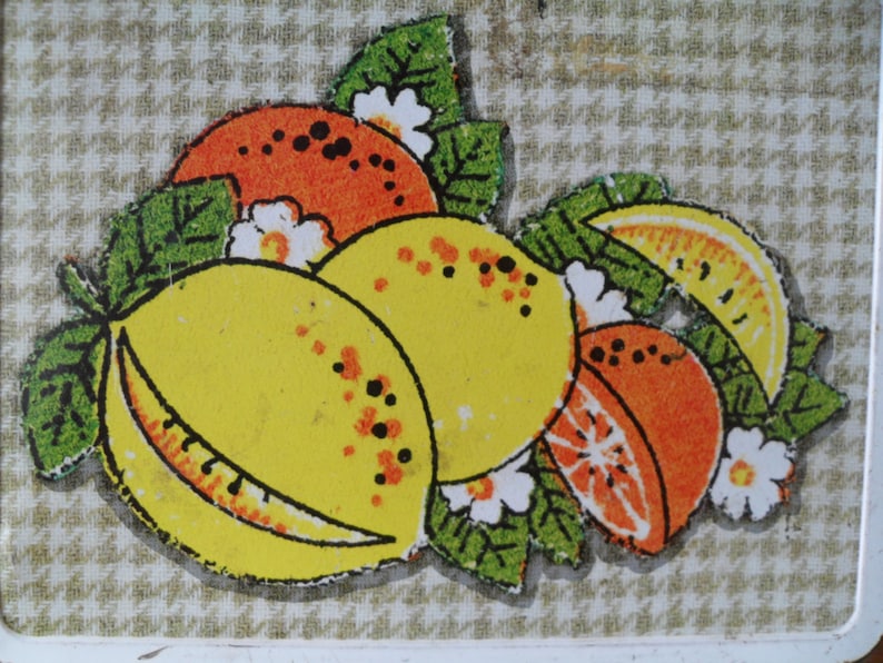 Vintage Fruit & Gingham Metal Lunchbox Retro Original 1970s Oranges, Lemons, Watermelon by Ohio Art image 2