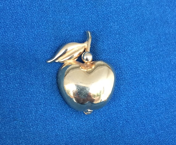 Vintage Apple Love Heart Pin Fruit Brooch Designe… - image 1