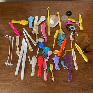 Vintage Barbie Doll Family Brush & Accessory Collection, 70’s, 80’s, 90s Display Francie, Family Mod, Fashion Clothing Extras Lot Display