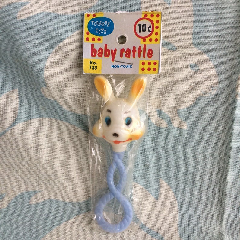 Vintage Plastic Bunny Rabbit Baby Rattle Mint in Package Dead Etsy