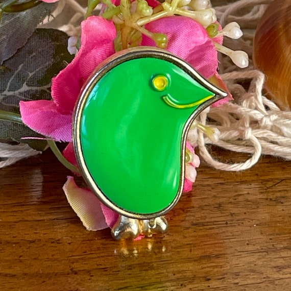 Vintage Green Bird Pin Fragrance Glacé Brooch, Mo… - image 2