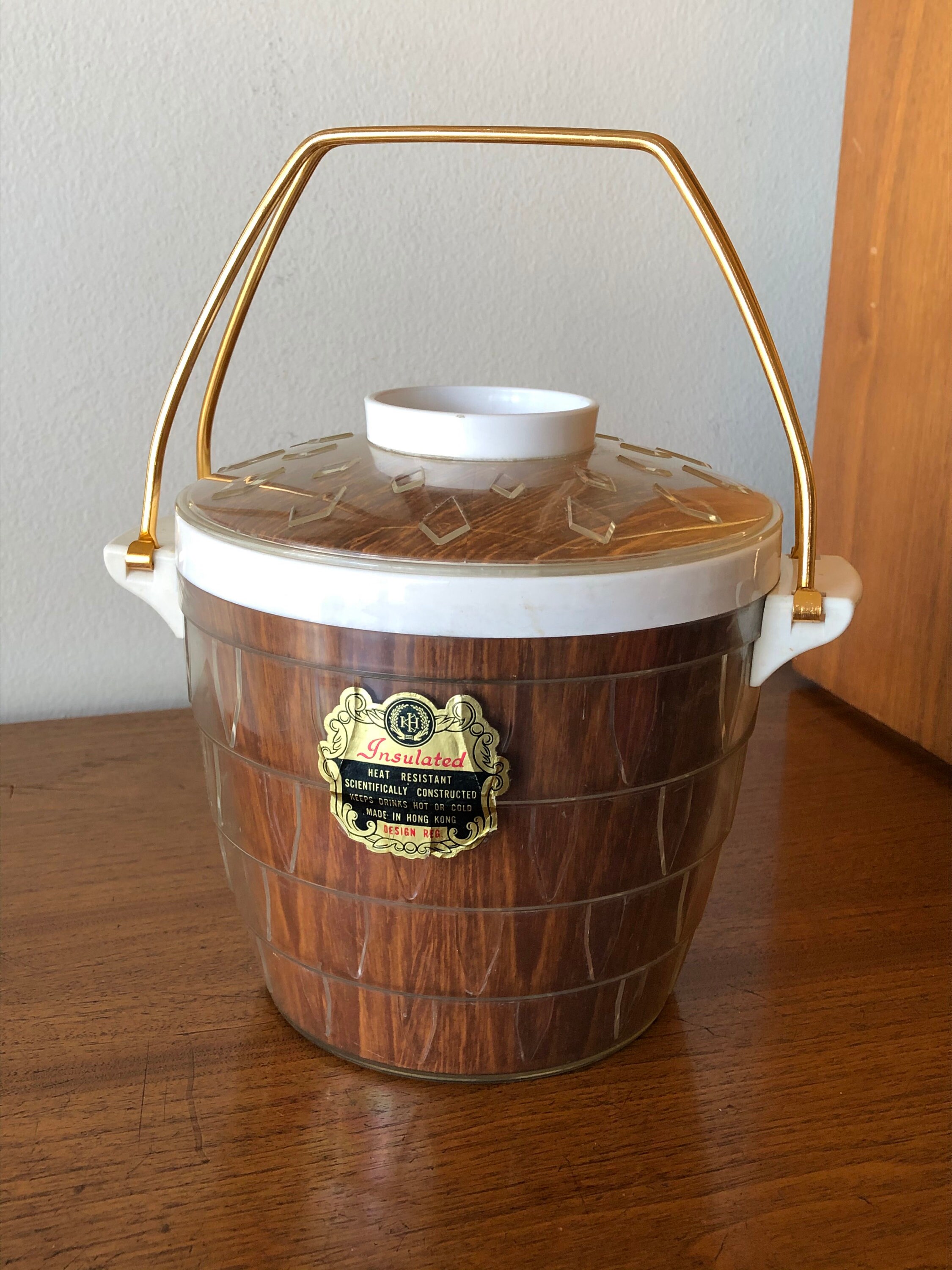 Vintage Clear & White Plastic Ice Bucket with Faux Wood Paper Etsy