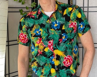 Vintage Fun, Bright Tropical Hawaiian Shirt, Men, Women, Hawaii, Pool, BBQ, Vacation, Tiki Party 50’s Rockabilly 60s Beach Boys Style Size S
