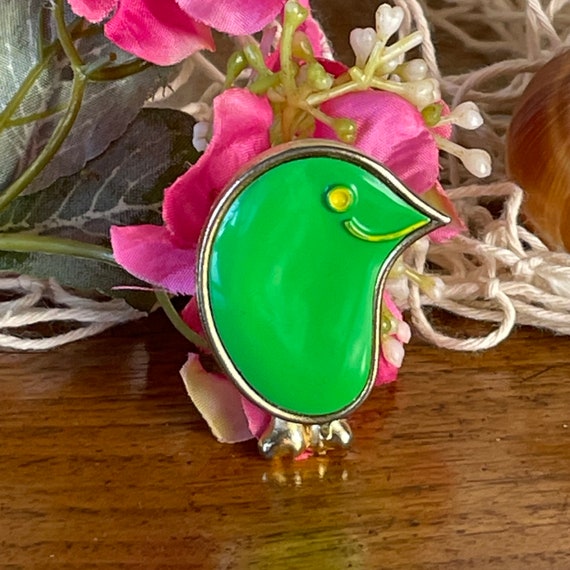 Vintage Green Bird Pin Fragrance Glacé Brooch, Mo… - image 6