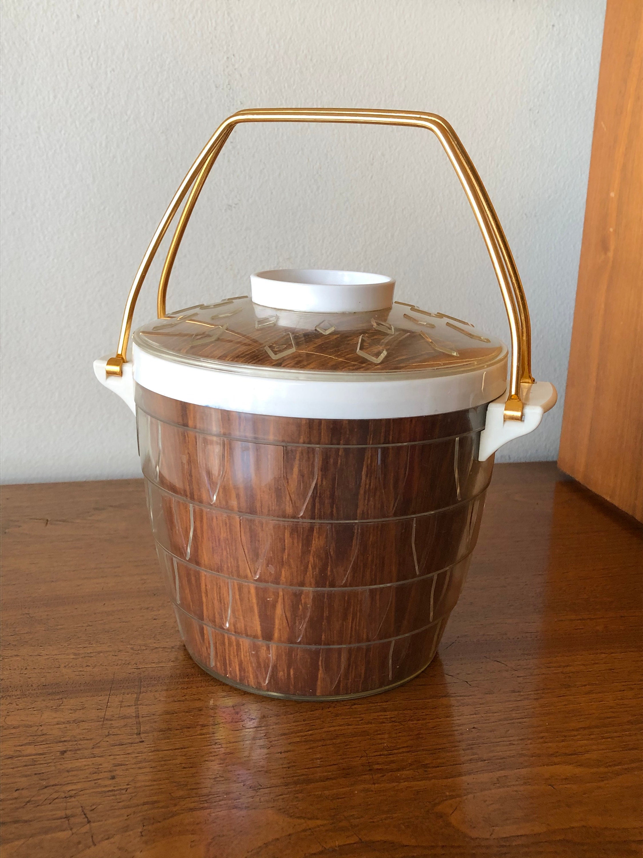 Vintage Clear & White Plastic Ice Bucket with Faux Wood Paper Etsy