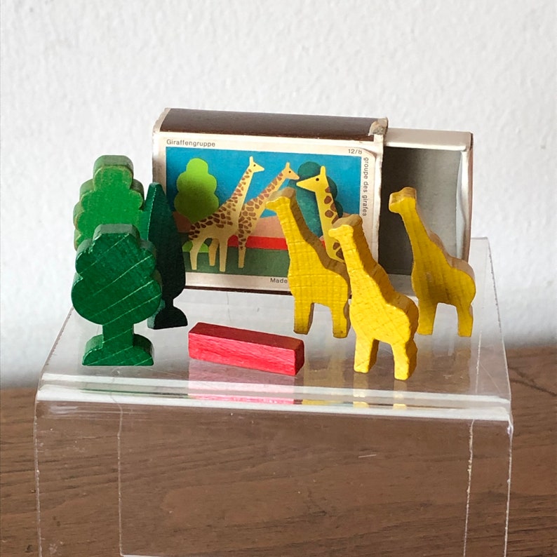 Western Germany Trees So Fun 80/'s Zoo Mini Matchbox Toy Vintage Miniature Giraffe Wooden Block Set Made by Juri So Cool Animal 70/'s