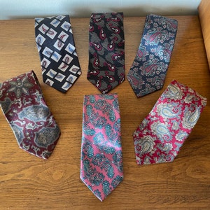 Vintage Men's Tie Collection of 6, Paisley Print, Designer, Silk, Italy, USA, Men's Fashion Clothing Accessory, Blue, Red, + More 80's, 90’s