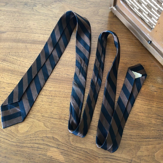 Vintage Necktie Black & Brown Stripes, Mad Men Sk… - image 4