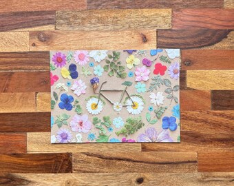 Handmade Pressed Flower Bicycle Frameable Greeting Card