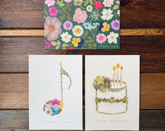 Handmade Floral Greeting Card Set: Birthday, Thank You & Thinking of You Cards