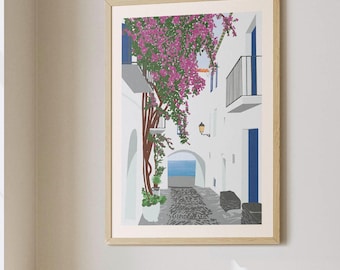 Illustrazione poster di bouganville a Cadaqués