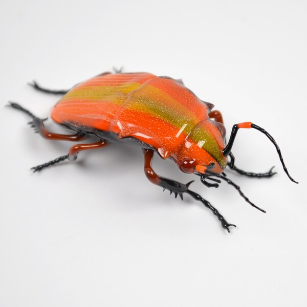 Gold Striped Spessartite Jewel Beetle - realistic dichroic lampwork glass insect beetle figurine glass artist Wesley Fleming