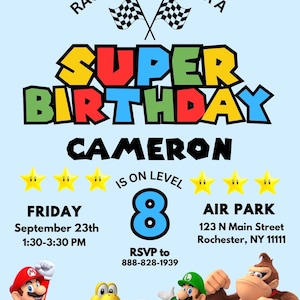 Mario Invitation | Mario Birthday Party | Super Mario Brothers | Super Mario Invitation | Edit Template Invite | Mario party | Mario Kart