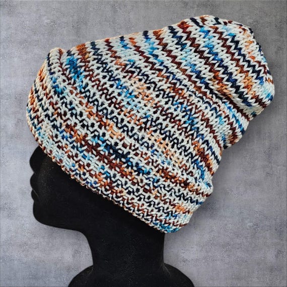 Handmade Chunky Knit Beanie Multicolor Speckled Blue Winter Fall Handcrafted Hat Handmade Chunky Knit Beanie: Multicolored Cozy Knit Hat - Etsy main image 4