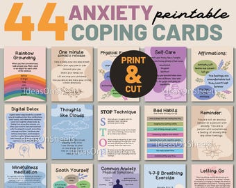 44 Printable Cards for Anxiety and Panic Attacks Disorder, Affirmation, Coping Tools, Self-Help, Therapy,