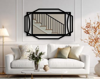 Espejo de pared de metal Art Déco con marco geométrico negro, moderno y lujoso, estilo contemporáneo, para decoración del hogar.