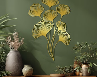 Decoración floral metálica para pared: Decoración botánica colgante con hojas negras