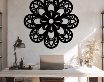 Floral Mandala Metal Wall Art, Round Metal Decor, Geometric Flower Metal Wall Hanging for Modern Home