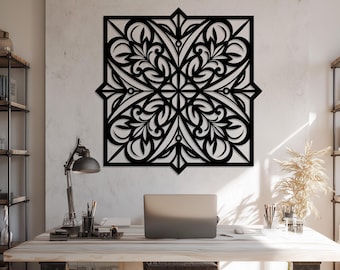 Floral Metal Wall Art – Geometric Laser Cut Steel Panel
