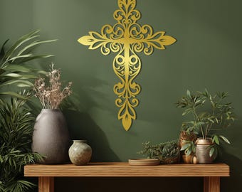 Croix ornée d'oeuvres d'art murales en métal, décoration chrétienne noire en métal, suspension murale religieuse décorative en métal pour la maison